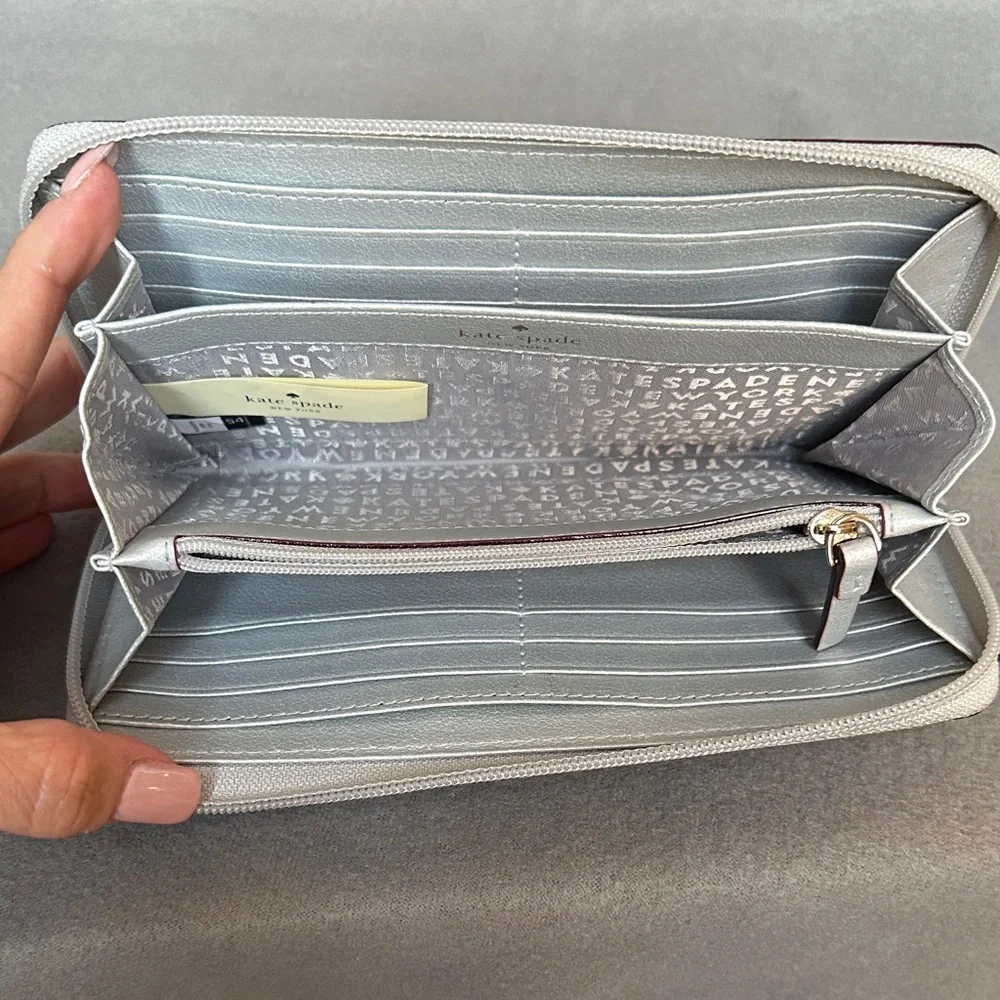 Kate Spade Kenzie Glitter Zip Wallet Shimmering Silver - Picture 6 of 10